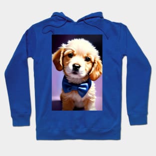 Adorable Fluffy Puppy with Cute Blue Bowtie Pet Portrait Hoodie